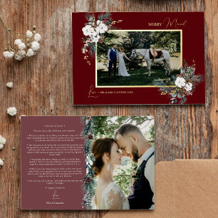 Ruby Red Greenery Vintag Merry Verheiratetes Foto Folien Feiertagskarte