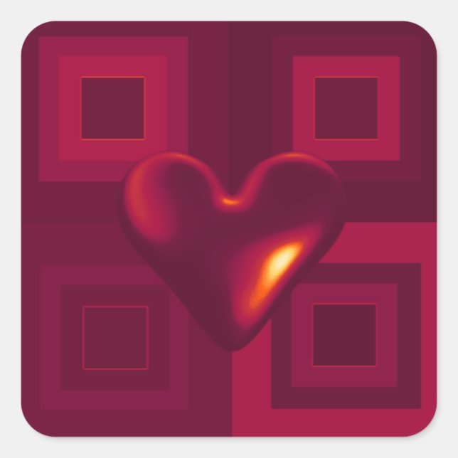 Ruby Red Heart Design Quadratischer Aufkleber (Vorderseite)