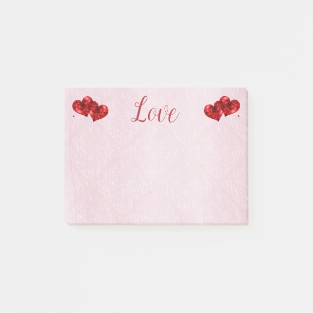 Ruby Red Hearts and Liebe Post-It Notes Klebezettel (Vorderseite)