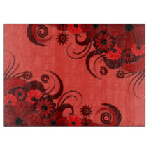 Ruby Red Hibiskus Floral Glass Chopping Board