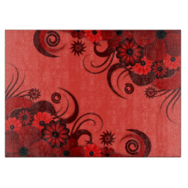 Ruby Red Hibiskus Floral Glass Chopping Board Schneidebrett