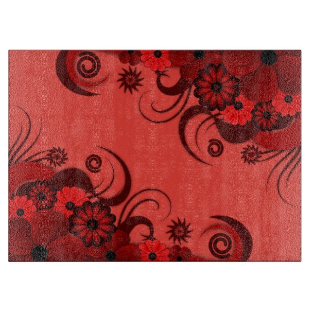 Ruby Red Hibiskus Floral Glass Chopping Board Schneidebrett (Vorderseite)