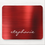 Ruby Red Imitats Brushed Metal Personalisiert Mousepad<br><div class="desc">This trendy mouse pad feature a ruby red falsch brushed metal foil background. Personalize it with your name in white handwriting-style brush script.</div>