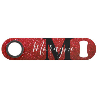 Ruby Red Imitats Glitzer Schwarz-weiß Monogram Nam Speed Flaschenöffner
