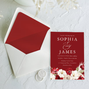 Ruby Red & Ivory Vintag Classic Wedding Einladung