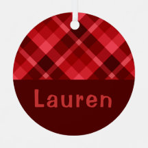 Ruby Red Kariert Monogram Circle Metal Ornament