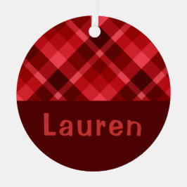 Ruby Red Kariert Monogram Circle Metal Ornament