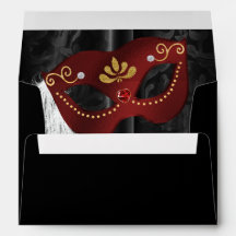 Ruby Red Masquerade & Black Damask Mask 
