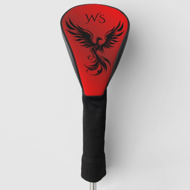 Ruby Red Metallic Rising Phoenix Monogram Initials Golf Headcover (Vorderseite)