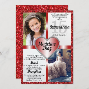 Ruby Red Quinceñera Einladung 15 Cumpleños