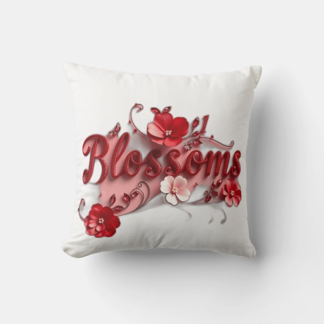 Ruby Red Script Blossoms Kissen (Vorderseite)