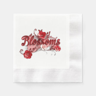Ruby Red Script Blossoms Serviette