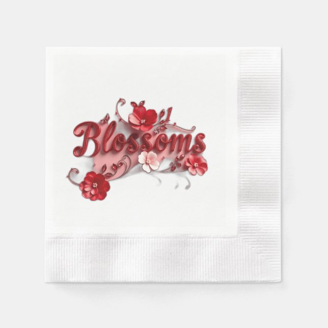 Ruby Red Script Blossoms Serviette (Vorderseite)