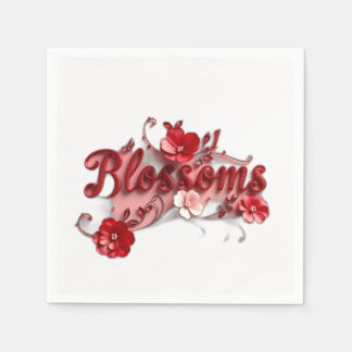 Ruby Red Script Blossoms Serviette