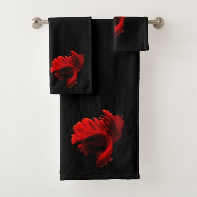 Ruby Red Siamese Fighting Fish Badhandtuch Set (Insitu)