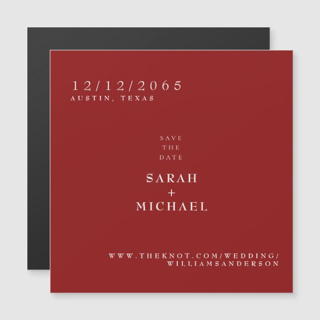 Ruby Red Simple Wedding Magnet Save the Date (Vorne/Hinten)