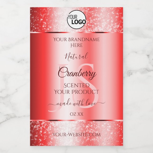 Ruby Red Soft Glitzer Product Labels Monogram Logo Lebensmitteletikett (Einzelnes Label)