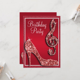 Ruby Red Stiletto & Treble Clef Birthday Einladung