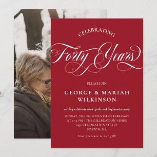 Ruby Red Swirly Calligraphy 40. Hochzeitstag Einladung