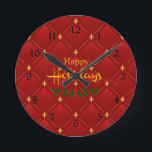 Ruby Red und Gold Art Deco/Art Nouveau Runde Wanduhr<br><div class="desc">Schöne rubinrote und goldfarbene Imitate,  ein Art Deko/Art Nouveau Muster.</div>