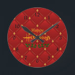 Ruby Red und Gold Art Deco/Art Nouveau Runde Wanduhr<br><div class="desc">Schöne rubinrote und goldfarbene Imitate,  ein Art Deko/Art Nouveau Muster.</div>