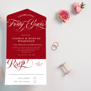 Ruby Red White 40. Hochzeitstag All In One Einladung
