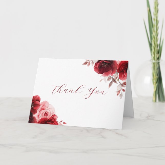 Ruby Red Wine Luxe Radiant Floral Wedding Dankeskarte (Vorderseite)