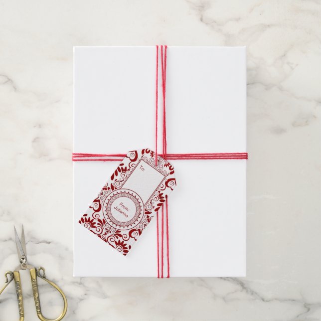 Ruby Red Wirbel mit White Elegant und Custom Geschenkanhänger (Mit Garn)