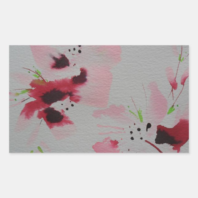 Ruby, rosa und Limone abstrakte Blume Spray Rechteckiger Aufkleber (Vorderseite)