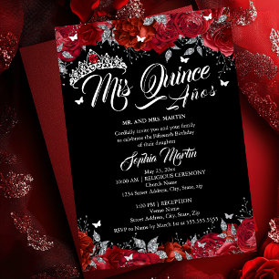 Ruby Rose Mis Quince Red Silver Black Quinceanera Folieneinladung