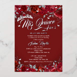 Ruby Rose Red Silver Mis Quince Quinceanera Folieneinladung