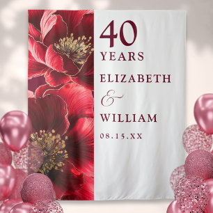 Ruby-Rot-Blumen 40. Jubiläums-Fotohintergrund Wandteppich