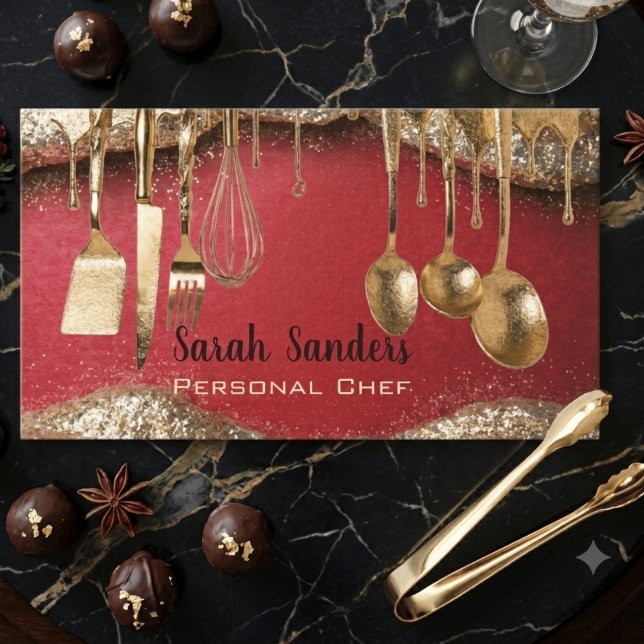 Ruby Rot & Gold Glitter-Drip-Personal-Chef  Visitenkarte (Von Creator hochgeladen)