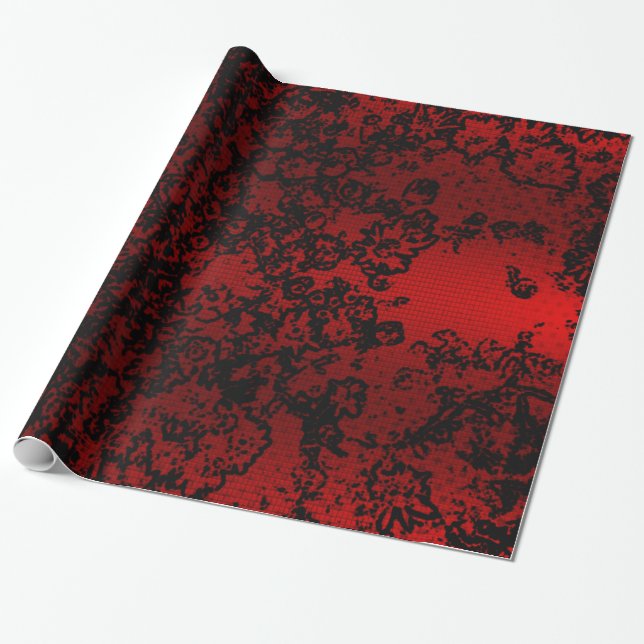 Ruby rot schwarz stilvoll floral vibranly elegant geschenkpapier (Ungerollt)