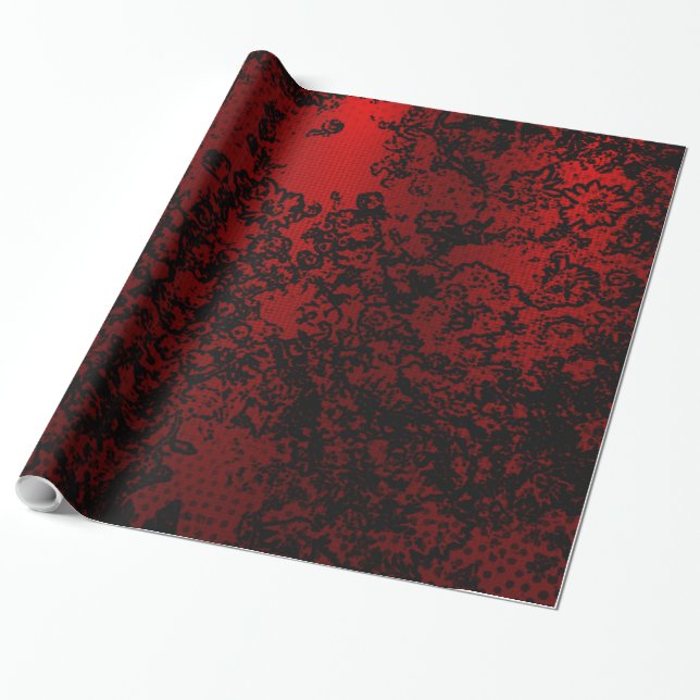 Ruby rot schwarz stilvoll floral vibranly elegant geschenkpapier (Ungerollt)