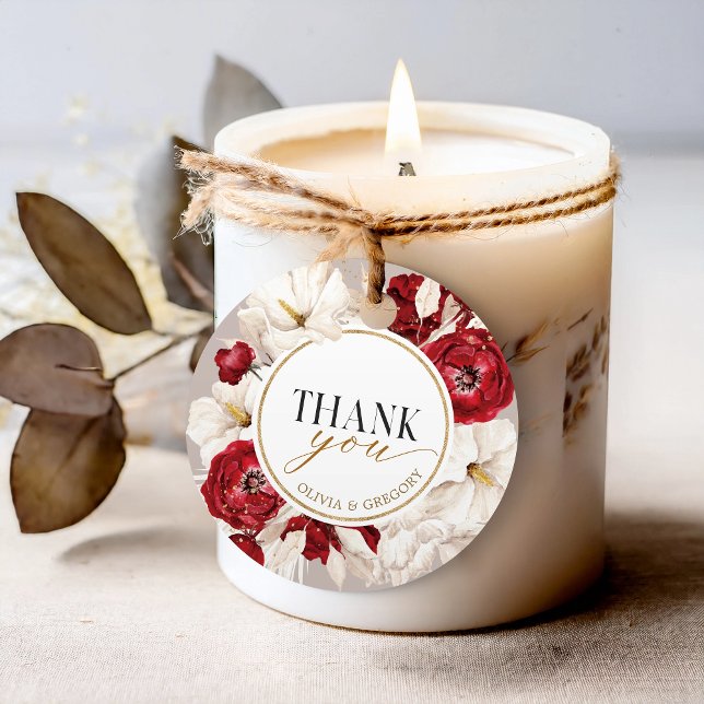 Ruby Rot und Weiß Blumen danke Geschenkanhänger (Von Creator hochgeladen)