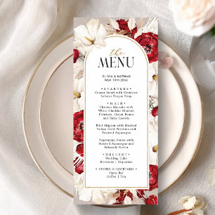 Ruby Rot und Weiß Blumen Hochzeit Abendessen Hochz Menükarte