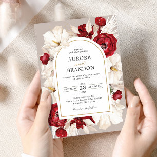 Ruby Rot und Weiß Blumen Hochzeit Einladung