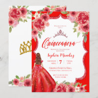 Ruby Rote Rose Floral Watercolor Quinceanera
