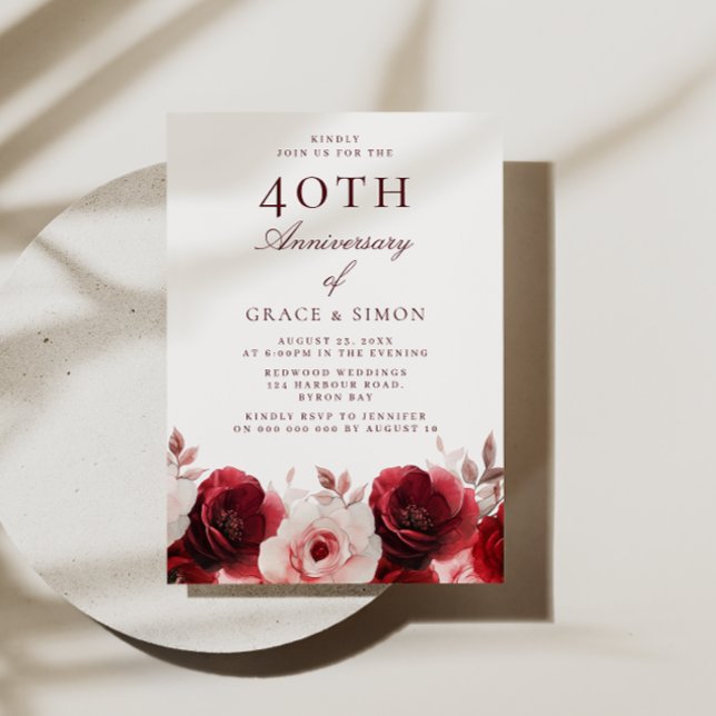 Ruby Rote Rosen 40. Hochzeitstag Einladung (Von Creator hochgeladen)