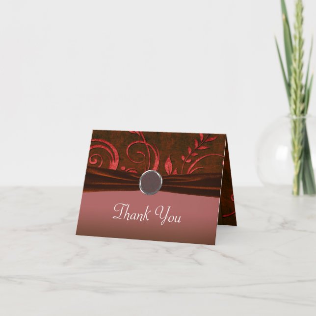 Ruby & Roter Samt Hochzeitswirbel Dankeskarte (Vorderseite)