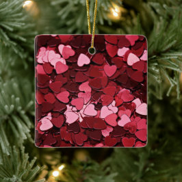 Ruby Sparkle Heart Confetti Cascade Valentine's Keramikornament