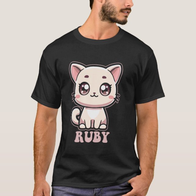 Ruby Süßes Kitzel Katzen-Design für Mädchen Name R T-Shirt (Vorderseite)
