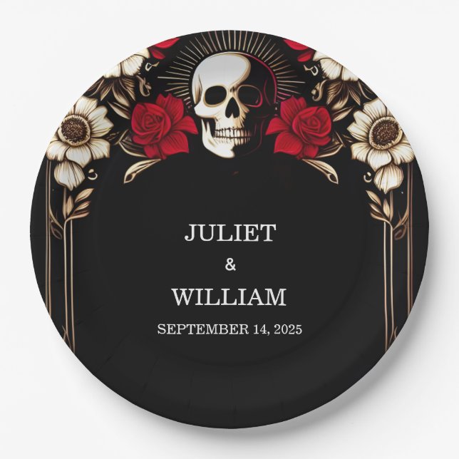 Ruby Thick Claret White Heart Red Black Wedding Pappteller (Vorderseite)