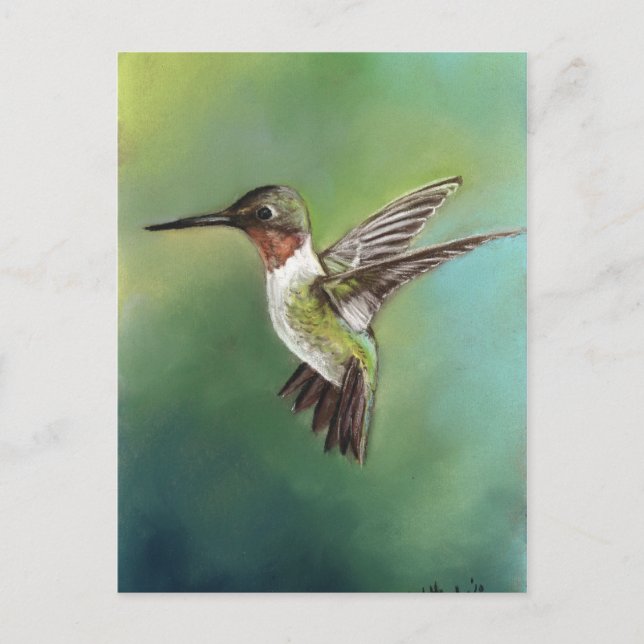 Ruby Throated Hummingbird Art Postcard Postkarte (Vorderseite)