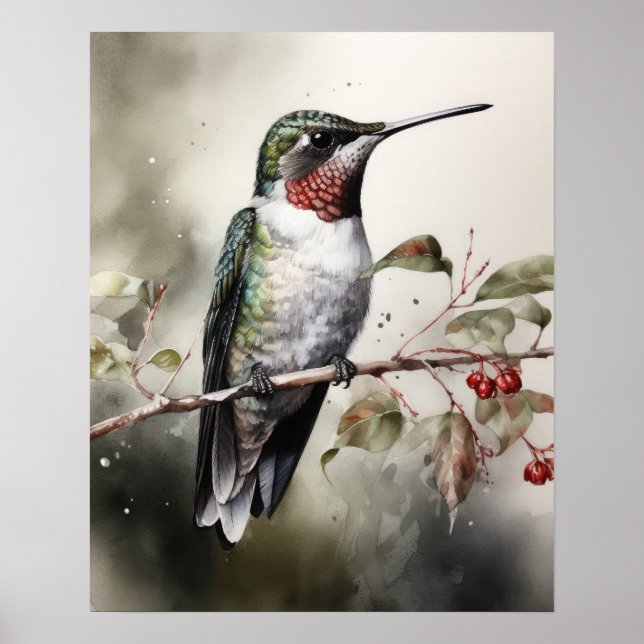 Ruby Throated Hummingbird Bird Art Print Poster (Vorne)