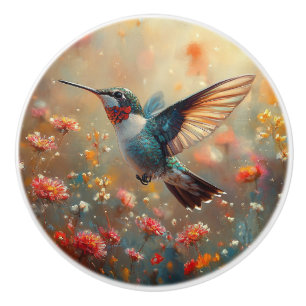 Ruby-Throated Hummingbird Floral Keramikknauf