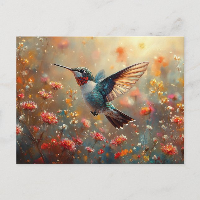 Ruby-Throated Hummingbird Floral Postkarte (Vorderseite)