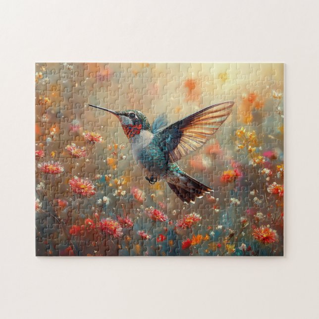 Ruby-Throated Hummingbird Floral Puzzle (Horizontal)