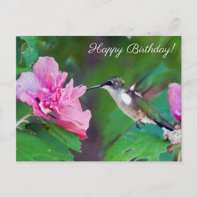 Ruby Throated Hummingbird Happy Birthday Postcard Postkarte (Vorderseite)